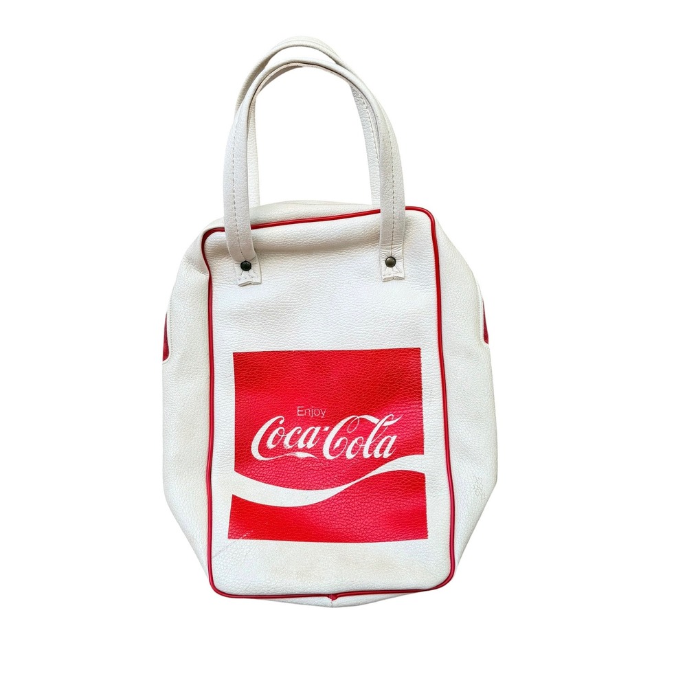 Vintage Coca-Cola Pebbled Faux Leather Tote Bag Retro Red White Logo Handbag